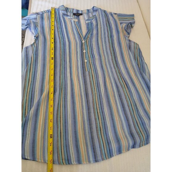 Cocomo Womens Blouse XL Blue Striped Flutter Sleeve Office Career Casual - Picture 10 of 15